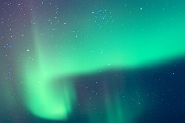 Light green aurora borealis. Night starry sky and bright polar lights