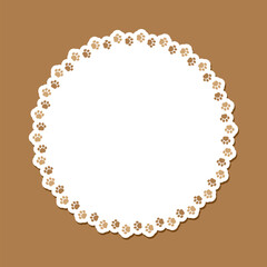 Obraz premium Round frame made of animal paw prints with empty space for your text and images. Cute dog paw print border. Vector illustration