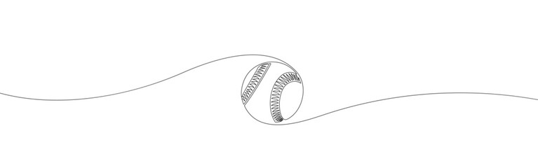 Single continuous line drawing leather baseball ball symbol logo. Dynamic one line draw