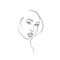 Abstract portrait, continuous line drawing, face of the girl is a single line on a white background, vector illustration. Tattoo, print and logo design for a spa or beauty salon.