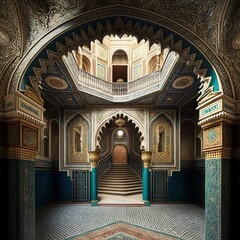 Fototapeta na wymiar Arab Palace, Harem, Grand Hamam, Hotel, Luxurious Oriental Interiors, Abstract Generative AI Illustration