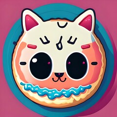 Deliziosa ciambella con faccia kawaii e orecchia da gatto