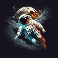 Fototapeta na wymiar illustration, drawing of cute astronaut in space. generative ai