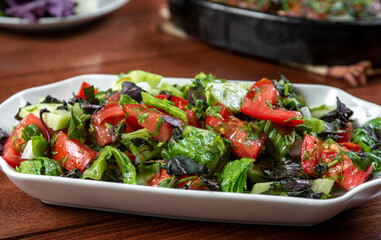 vegetable salad, fresh vegetables, zucchini and tomatoes