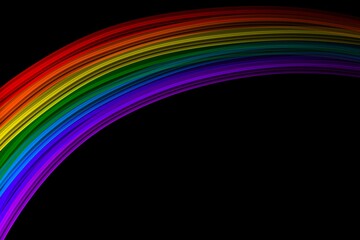 Abstract Rainbow on Black Background Colorful Curve Bend Line Creative Back to School Art Illustration Wallpaper Texture Backdrop Spectrum Science Dynamic Perspective LGBTQ Design Space for Text 