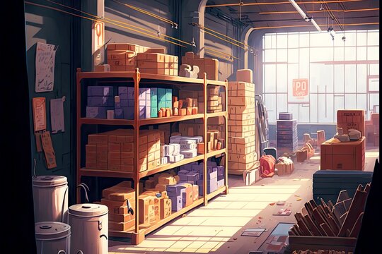 Warehouse for implementation of transportation and storage of goods, created with generative ai