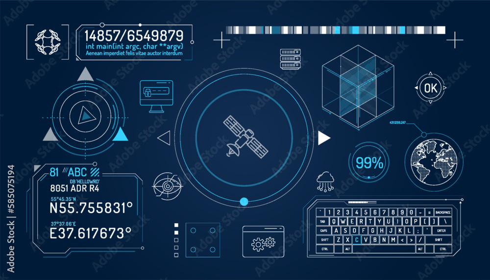 Canvas Prints set of infographic elements about satellite and quadcopter data protection.