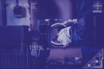 Digital display of various industrial measurements. Hologram, industrial measurements, sales of steel on the market shown in the photo with statistics.