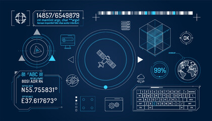 Set of infographic elements about satellite and quadcopter data protection.