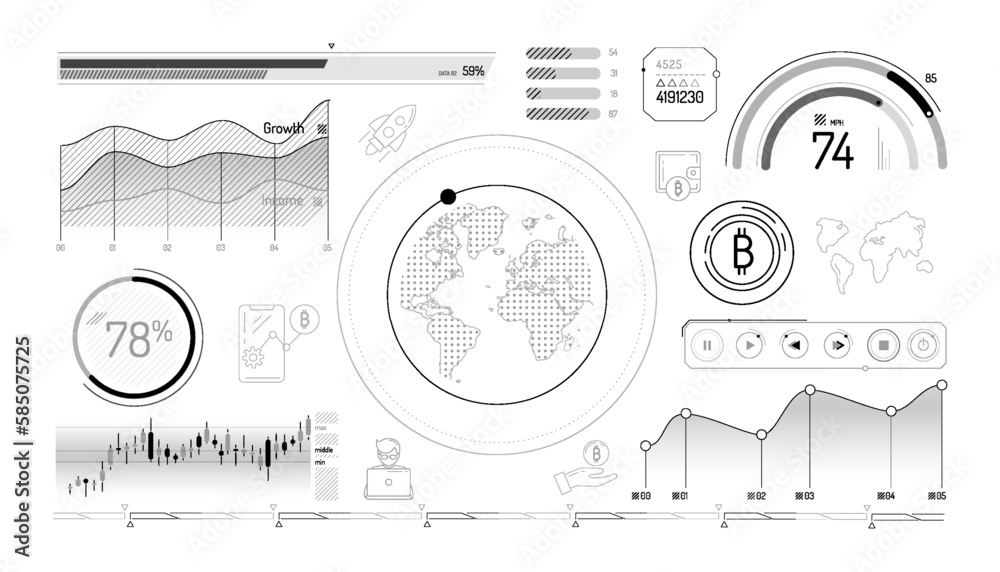 Canvas Prints set of infographic elements about bitcoin growth.