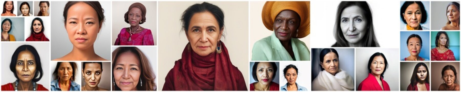 Collage of multiracial women portraits. Collection of headshots, society and diversity. Generative AI