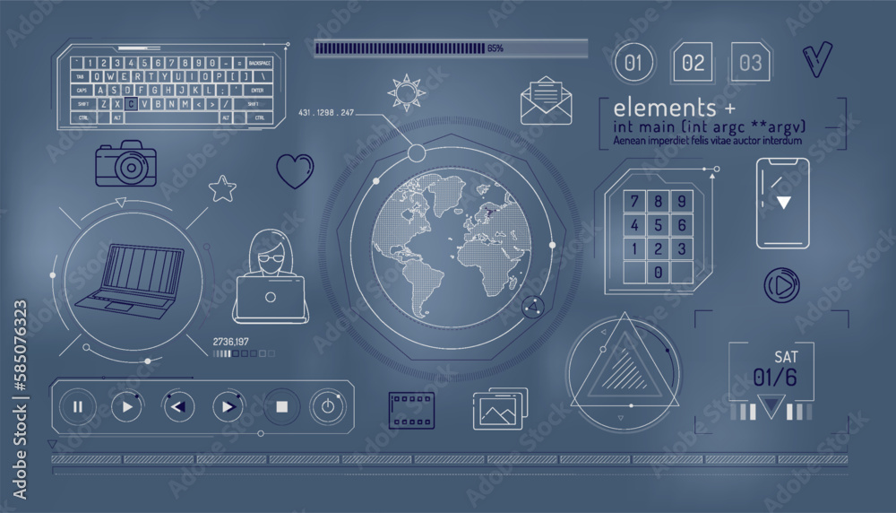 Wall mural set of infographic elements about internet communication and global network.