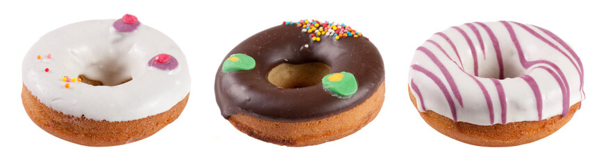 three glazed donut isolated on white background