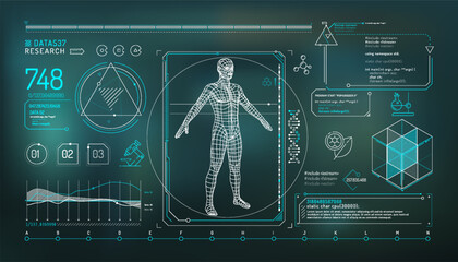 Set of infographic elements about the study of the human genome.