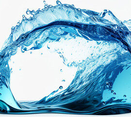 Obraz premium 白い背景の青色の波と水しぶき