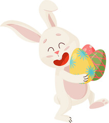 Bunny Character. Laughing Funny, Happy Easter Cartoon Rabbit with Eggs