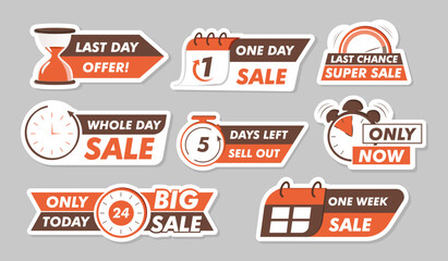 Set of sale stickers icons. Collection of graphic elements for website. Limited and special offer. Discounts, sales and promotions. Cartoon flat vector illustrations isolated on white background