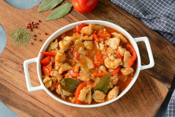 Hungarian turkey stew in tomato sauce and red pepper