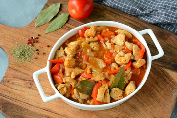 Hungarian turkey stew in tomato sauce and red pepper