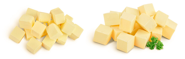 butter cubes isolated on white background with  full depth of field. Top view. Flat lay