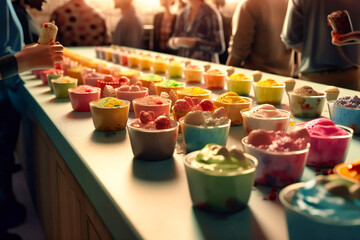 A long line formed as guests eagerly awaited their turn to create their own ice cream sundaes with a variety of toppings