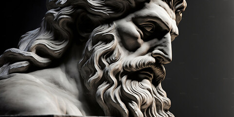 Bust of the god Zeus. Ancient Greek mythology. Antique sculpture. God Zeus. Generative Ai - obrazy, fototapety, plakaty