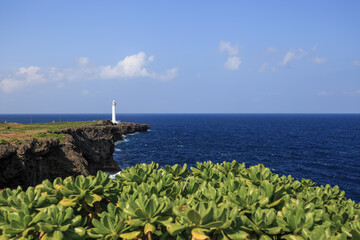 Cape Zanpa and Zampamisaki lighthouse in Okinawa Japan.