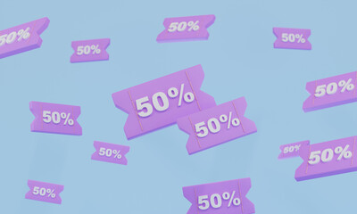 3d render Sale tag on pastel background.discount sale, promotion in social media.