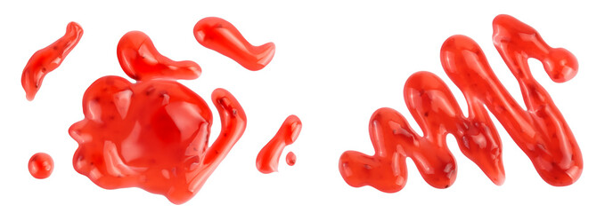 Red strawberry jam isolated on white background with full depth of field, Top view. Flat lay