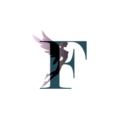 Logo initials letter F with image of flying fairy