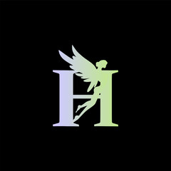 Logo initials letter H with image of flying fairy