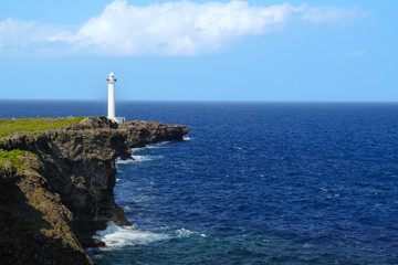 Cape Zanpa and Zampamisaki lighthouse in Okinawa Japan.
