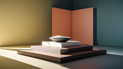 display product abstract modern scene with geometric 3d podium platform bold background 3d rendering with podium stand for cosmetic products Stage showcase on pedestal studio Generative AI
