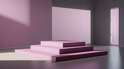 Fototapeta premium display product abstract modern scene with geometric 3d podium platform bold background 3d rendering with podium stand for cosmetic products Stage showcase on pedestal studio Generative AI