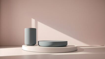 Podium abstract studio room with geometric platform for mockup display minimalistic wall scene for products showcase, Promotion display Generative AI