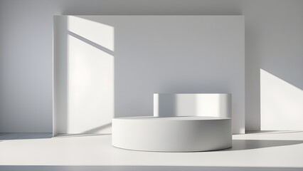 Podium abstract studio room with geometric platform for mockup display minimalistic wall scene for products showcase, Promotion display Generative AI