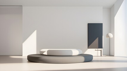 Fototapeta premium display products abstract modern scene with geometric 3d podium platform bold background 3d rendering with podium stand for cosmetics products Stage showcase on pedestal studio Generative AI