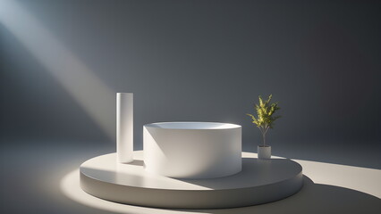 Podium abstract studio room with geometric platform for mockup display Minimal wall scene for products showcase, Promotion display Generative AI