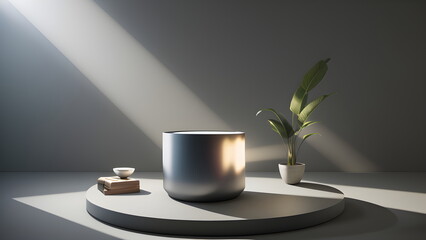 display product abstract modern scene with geometric 3d podium platform bold background 3d rendering with podium stand for cosmetic products Stage showcase on pedestal studio Generative AI