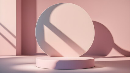 Fototapeta premium 3D display podium minimal background with pink pedestal in studio interior for Beauty, cosmetic product presentation stand. classy feminine mockup 3d render advertisement Generative AI