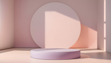 Podium abstract studio room with geometric platform for mockup display pink pastel minimalistic wall scene for products showcase, Promotion display Generative AI