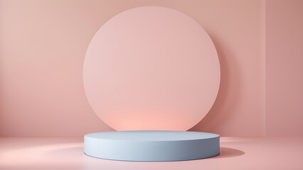 Podium abstract studio room with geometric platform for mockup display pink pastel minimalistic wall scene for products showcase, Promotion display Generative AI