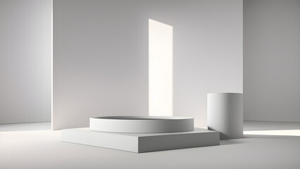 Podium background neutral pastel display Cosmetic beauty product marketing step dias pedestal Abstract 3D minimalistic advertise copy space spring mockup Generative AI