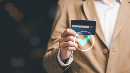 Consumers use credit cards to conduct financial transactions, payment with wireless communication technology,Digital money transfer,Online payment shopping,digital banking and online payment concept