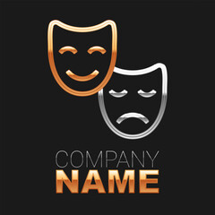 Line Comedy and tragedy theatrical masks icon isolated on black background. Colorful outline concept. Vector