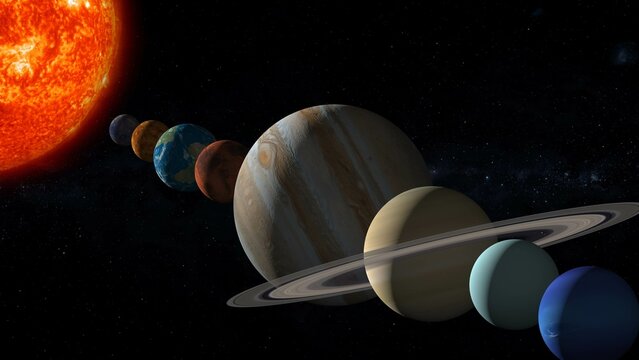 planetary alignment 3d illustration