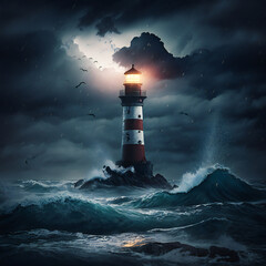 lighthouse on a rainy night © elyas