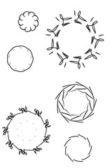 Set of circular and radial abstract design elements, frames.
