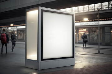 public shopping center mall or street shops advertisement board space as empty blank white mockup signboard with copy space area - Generative AI