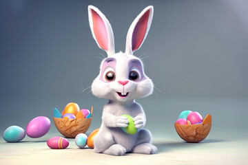 Cute Easter Bunny. Cartoon. AI Generative. 
